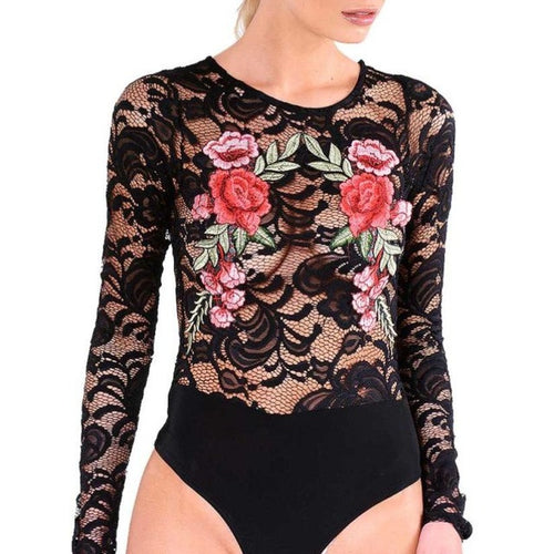 Lace Hollow Out sexy bodysuits Women  Embroidery Jumpsuit Romper Women overalls Ladies  Clothes Black/White #23 BL