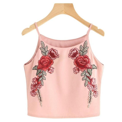 Ladies  Style Flower Embroidery Vest Tank Top Ladies Casual Tops Sleeveless Strappy Crop Top Women Camisole Femme #23 BL