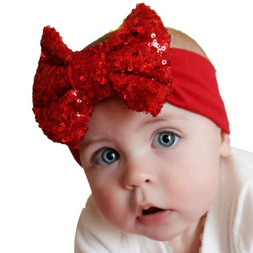 LandFox   Elastic Children Headband Cute Sequins Bow Baby Girl Hair Accessories BL