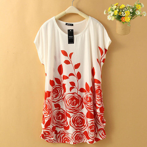 Landfox  4Color     Women Dress Casual Dress Loose Printing Floral Tunic Dress Women Clothing BL