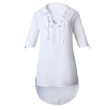 Long Style Chiffon Shirts Women Long Sleeve V Neck Lacing Up  Casual Thin Womens Blouses Loose Tops Female Clothes #52 BL