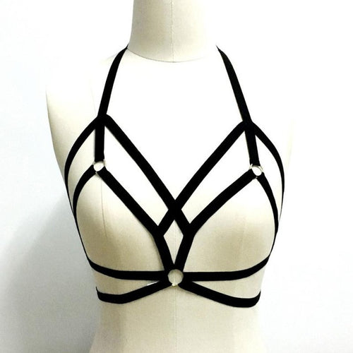 Sexy Elastic black body sexy bra Harajuku Hollow Out Strappy  Bondage Crop Tops #23 BL