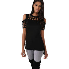 T-shirts Women  Off The Shoulder Hollow Out Short Sleeve Sexy Tee Shirt Femme Woman Tops #1216 BL