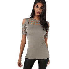 T-shirts Women  Off The Shoulder Hollow Out Short Sleeve Sexy Tee Shirt Femme Woman Tops #1216 BL