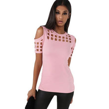 T-shirts Women  Off The Shoulder Hollow Out Short Sleeve Sexy Tee Shirt Femme Woman Tops #1216 BL