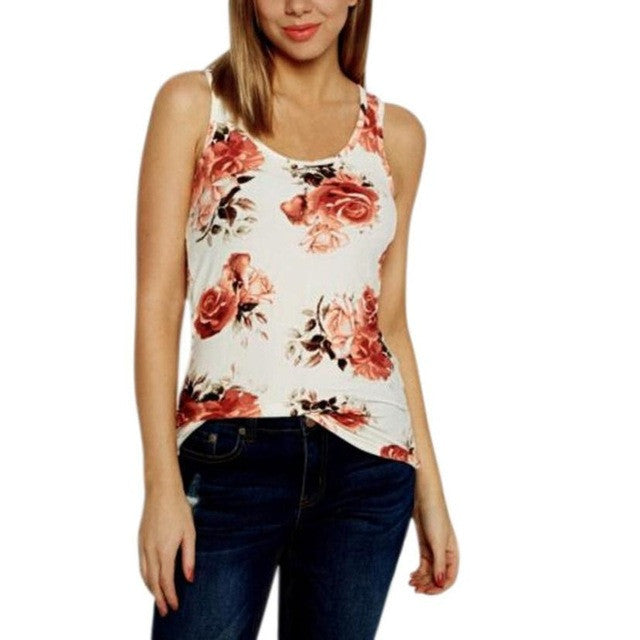 Floral Print Sleeveless Tank Tops Women  Tank Tops Casual Tops camiseta tirantes mujer #23 BL