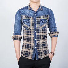 Men Shirts Shirts Long Sleeved Plaid Denim Shirts Casual Slim Fits BL