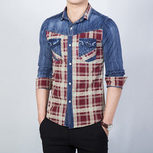 Men Shirts Shirts Long Sleeved Plaid Denim Shirts Casual Slim Fits BL