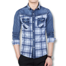 Men Shirts Shirts Long Sleeved Plaid Denim Shirts Casual Slim Fits BL