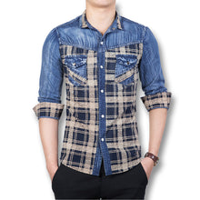 Men Shirts Shirts Long Sleeved Plaid Denim Shirts Casual Slim Fits BL