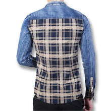 Men Shirts Shirts Long Sleeved Plaid Denim Shirts Casual Slim Fits BL