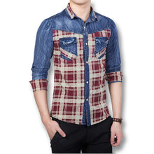 Men Shirts Shirts Long Sleeved Plaid Denim Shirts Casual Slim Fits BL