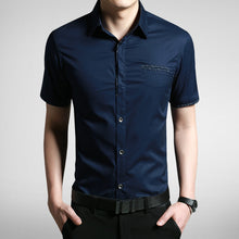 Men Shirt Short Sleeve Cotton Shirt Men Clothes Casual Printed Denim Shirt Slim Fit Designer Shirt Camisa Masculina BL