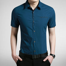 Men Shirt Short Sleeve Cotton Shirt Men Clothes Casual Printed Denim Shirt Slim Fit Designer Shirt Camisa Masculina BL