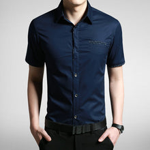 Men Shirt Short Sleeve Cotton Shirt Men Clothes Casual Printed Denim Shirt Slim Fit Designer Shirt Camisa Masculina BL