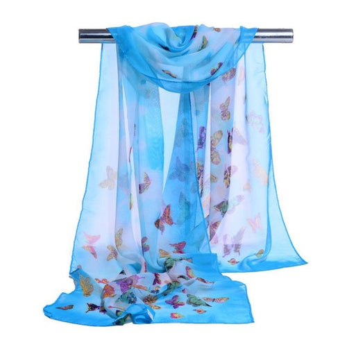 Women Chiffon Scarf Ladies Butterfly Print 7 Colors Scarves Warp shawl female bufanda mujer echarpe #1201 BL