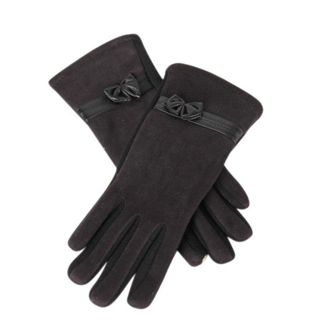 Suede Elegant Women Gloves  Warm Driving Soft Wrist Bow Gloves Female Mittens guantes mujer  #1207 BL