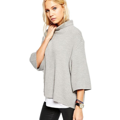 Women Sweaters     Turtleneck Roll High Neck Pullovers Loose Knitted Sweater Female BL