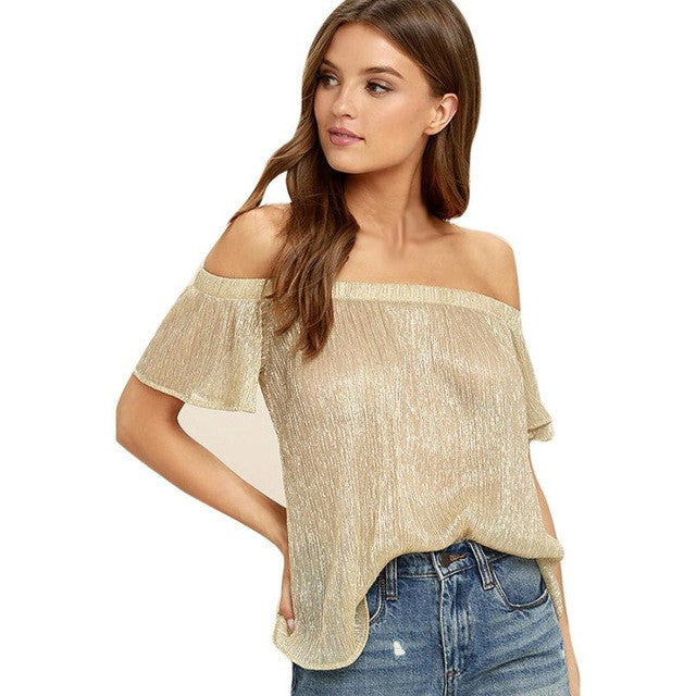 Women Sexy Off Shoulder Short Sleeves Blouses Shirt  Tops Ladies Camisas Mujer  #23 BL