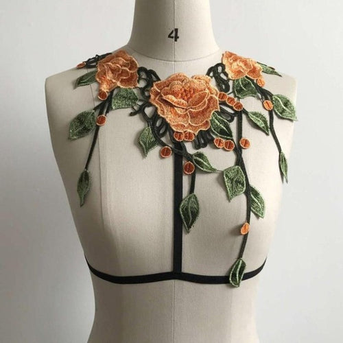 Women Sexy Appliques Rose Hollow Out Elastic sexy Crop Tops Bandage Strappy Halter Crop Tops Ladies #425 BL