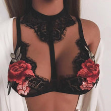 Women Sexy Halter Neck Crop Tops Lace Embroidered Appliques Floral Lace Bralette Unpadded Top Cropped Women #418 BL