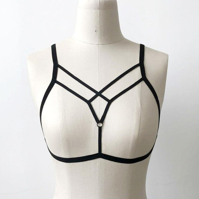 sexy Goth Lingerie Elastic sexy bra Strappy Crop Top Body belt For Women #43 BL