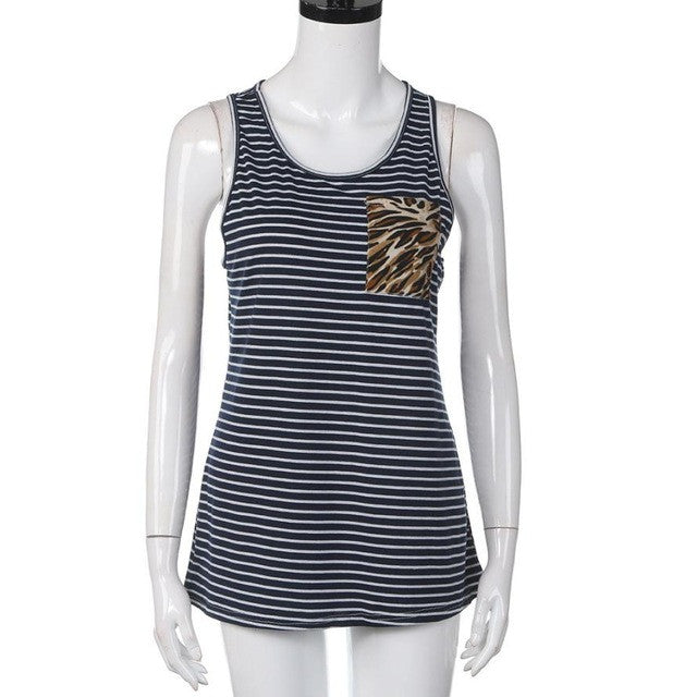 Style Blue And White Striped Women Sexy Tank Tops O Neck Sleeveless Vintage Fitness Casual Tee Tops Female #23 BL