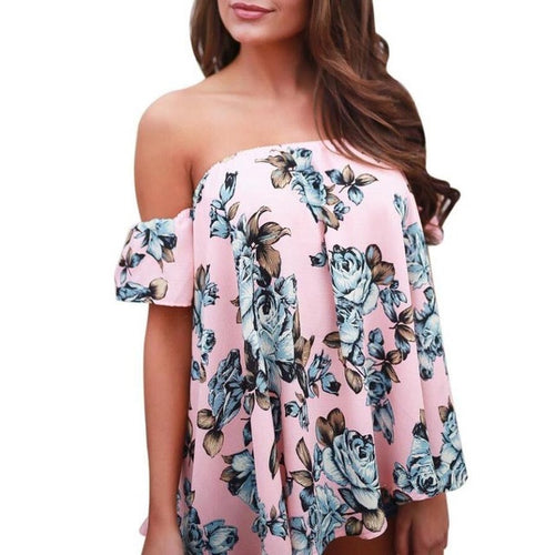 Off Shoulder Sexy T Shirt Women    Vintage T-shirt Women Floral Print Cotton Tee Shirt Female #419 BL