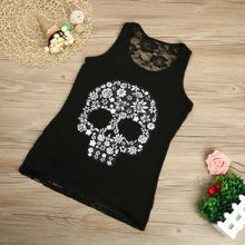Plus Size S-5XL Tank Top Women  Fitness Work Out Back Lace Skull Print Sleeveless Tank Top For Women Black Pink White #418 BL