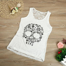 Plus Size S-5XL Tank Top Women  Fitness Work Out Back Lace Skull Print Sleeveless Tank Top For Women Black Pink White #418 BL