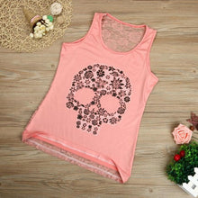 Plus Size S-5XL Tank Top Women  Fitness Work Out Back Lace Skull Print Sleeveless Tank Top For Women Black Pink White #418 BL