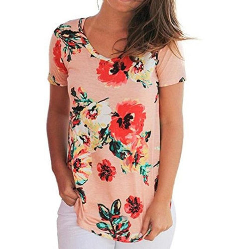 Poleras Mujer  Women T Shirts O Neck Flower Print Basic Tshirt European  Woman T-shirt Tees Tops #425 BL
