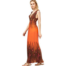 Print Long Beach Dresses Deep V Neck Sexy Women Dresses Elegant Boho  Womens A Line Maxi Dress vestidos mujer  #23 BL