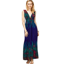 Print Long Beach Dresses Deep V Neck Sexy Women Dresses Elegant Boho  Womens A Line Maxi Dress vestidos mujer  #23 BL