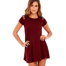 Robe Femme Ete  Women  Loose Solid Mini Dress Hollow Out Short Sleeve Casual T Shirt Dress Women Black/Red/Khaki #63 BL