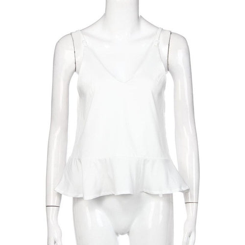 Ruffles White   Beach Women Sexy Tank Top Sleevelss Strap Short Tank Tops Casual Camis Female #63 BL