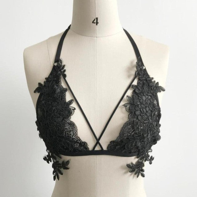 Sexy Black lace crop top  beach backless short halter tops Sexy camis Sheer Hollow Out women Short tank top #23 BL