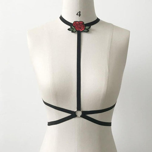 Sexy Crop Top Women Contrast Bandage Floral Applique Floral Halter Crop Tops    Backless Camisole Female #424 BL