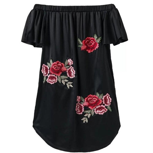 Sexy   Women Appliques Rose Print vintage retro dresses Short Sleeve Off Shoulder Mini Dress Ladies Robe Femme #63 BL