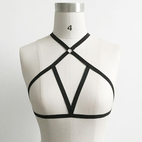 Sexy Women Alluring Gothic Elastic sexy Strappy Bras Crop Top Bandage Erotic Lingerie Hollow Out Bustier Lady Black #23 BL