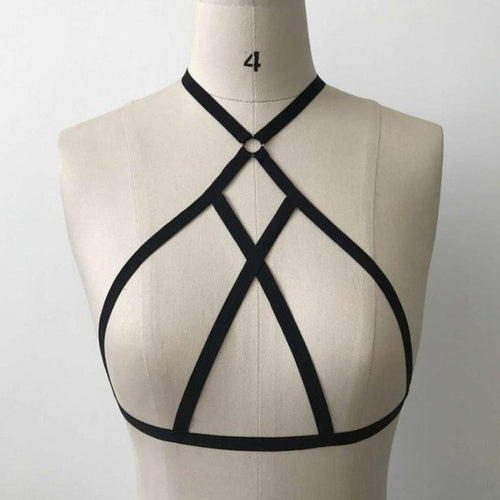 Sexy Women Hollow Out Bandage Crop Tops Crossing Elastic sexy Strappy Goth Style Halter Cropt Tops Women   #419 BL