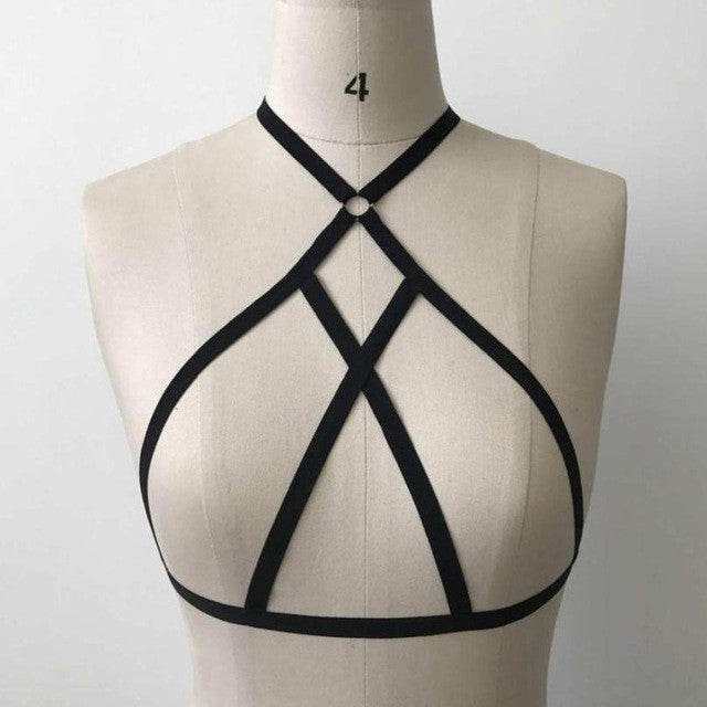 Sexy Women Hollow Out Bandage Crop Tops Crossing Elastic sexy Strappy Goth Style Halter Cropt Tops Women   #419 BL