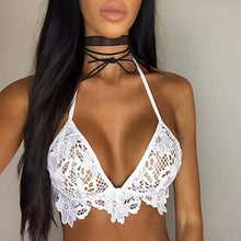 Sexy Womens Crop Tops Hollow Out Lace Choker Sheer Bralette Bustier Unpadded Cropped Female Lingerie Balck/White  #63 BL