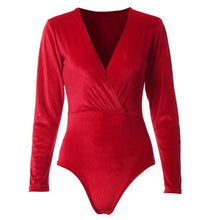 Shiny Velvet bodysuit Womens Sexy V-Neck Long Sleeve Deep V Neck    Ladies Rompers combinaison femme &23 BL