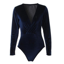 Shiny Velvet bodysuit Womens Sexy V-Neck Long Sleeve Deep V Neck    Ladies Rompers combinaison femme &23 BL