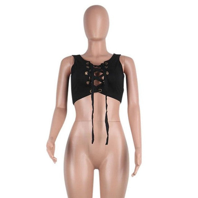 Short Tank Top For Womens Sexy Bandage Sleeveless Tank Crop Tops Vest Tee Tops Female   #23 BL