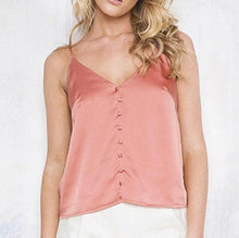 Sleeveless Tank Top Women   Sexy Satin V-Neck Backless Strappy Button Tank Tops #421 BL
