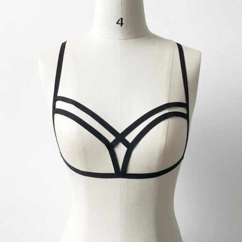 Alluring Women sexy Bra Elastic Bandage Bra Strappy Hollow Out Bustier cropped feminino Black #23 BL