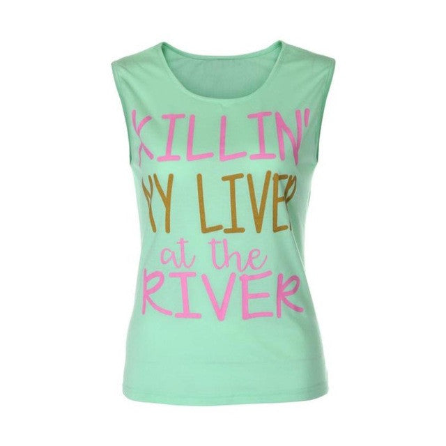 Casual Sleeveless Tank Tops Women Vest Letter Print Loose Cotten T-Shirt Tops Tees Tank Top Female #23 BL