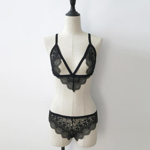 Sexy Crop Top Women Lingerie Corset Lace Backless Bandage Push Up 1PC Crop Top + Underwear Set bralette crop top #33 BL